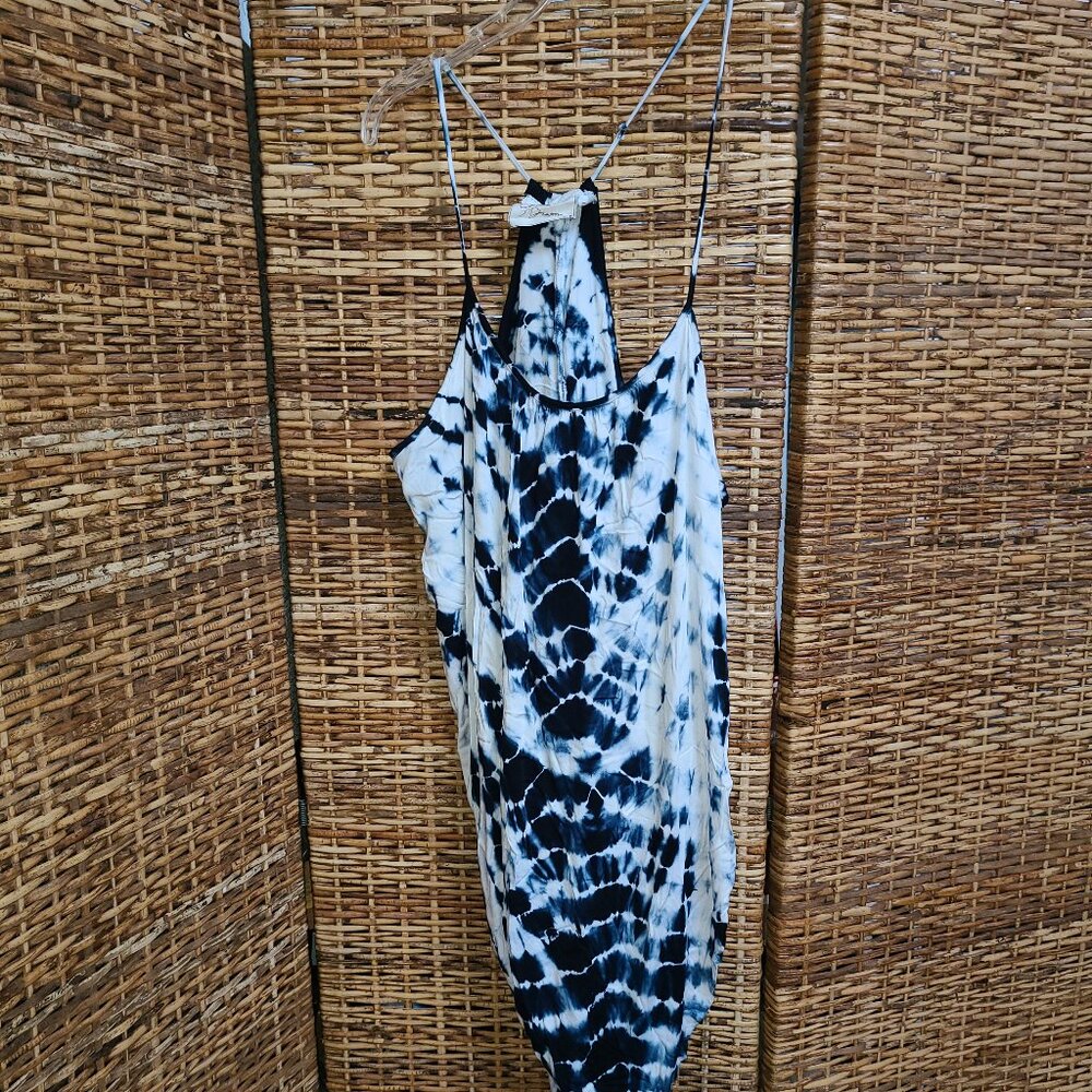 Green Dragon Blue White Tie Dye Dress M Wrap Front Blossom Back Spaghetti Strap